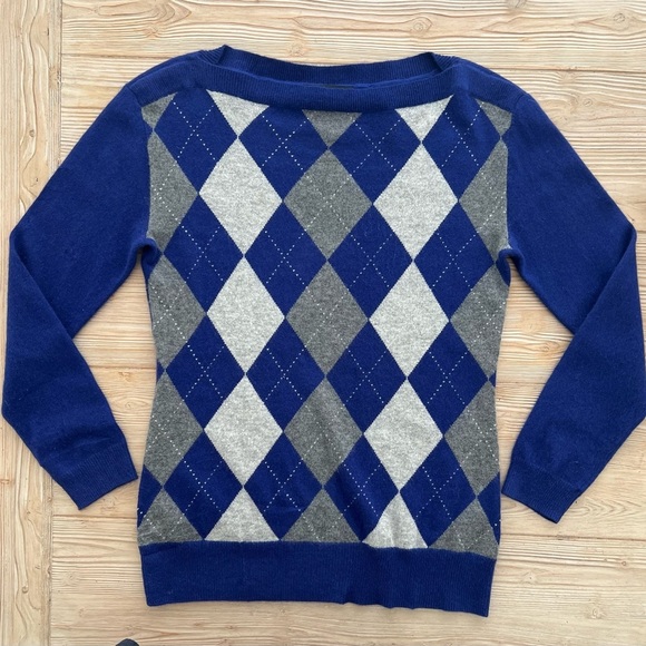 Banana Republic Cashmere Argyle Sweater — Blue/Gray — Women’s M - Picture 4 of 8